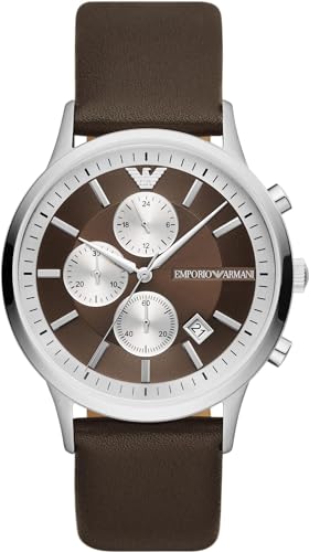Emporio Armani Orologio da uomo, movimento cronografo, cassa in acciaio 43 mm con cinturino in pelle Pro-Planet, AR11490