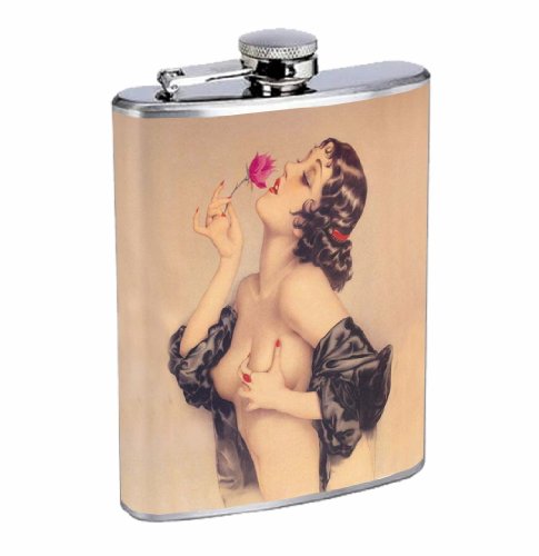 Vintage Classic Lady Swimsuit Model L10 Silver Stainless Steel 8oz Hip Flask Alcohol Whiskey Drinking Brandy