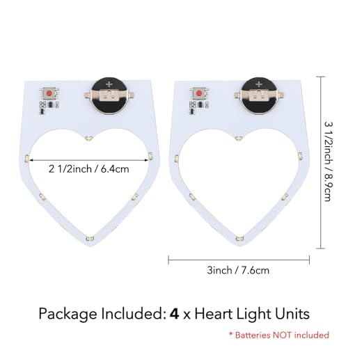 Briartw 4 Pcs Heart Easy Lights for Making Light-Up Cards Self-Adhesive Light-Up Units with Warm White LEDs to Add Lights to Handmade Cards or Scrapbook Pages for Anniversaries Valentine's Day by Briartw - Image 2