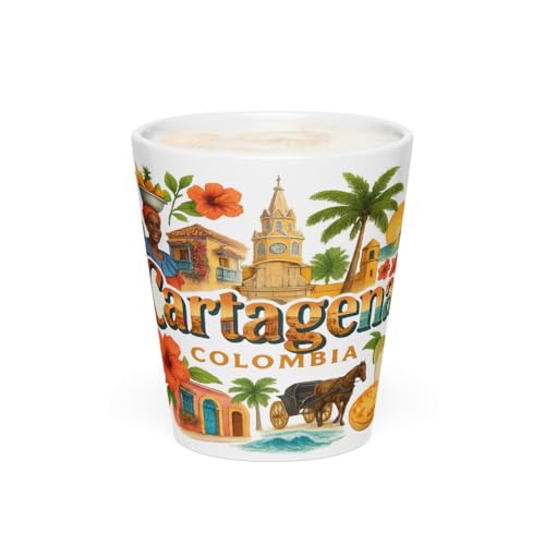 Cartagena Colombia Souvenir Latte Mug - 12oz Ceramic Coffee Cup with Colonial Architecture & Tropical Design