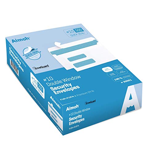 500#10 Double Window Self Seal Security Envelopes - For Invoices, Statements & Documents, Security Tinted - Enveguard, Size 4-1/8 X 9-1/2 -White - 24 Lb - 500 Count (30001) #TOP5
