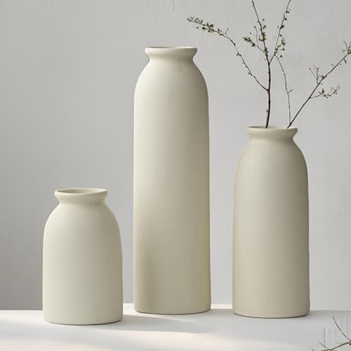 25 cm - Lot de 3 petits vases en céramique pour la décoration - Orange, jaune, blanc (beige)