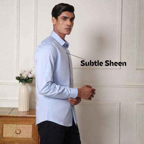 Image of SUBTRACT Men's Slim Fit Solid Spread Collar Cotton Satin Evening Shirt | Stylish Men's Wear Shirt for Office or Party