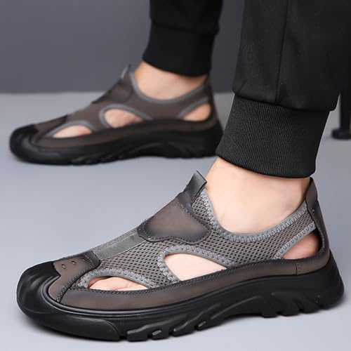Men's Hollow Sandals Lightweight Walking Casual Shoes, Comfort Durability Closed Toe Outdoor Shoes Hiking Sandals for Summer Sports Driving Beach2