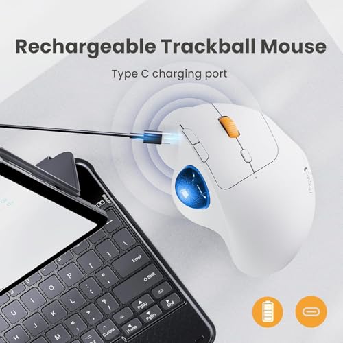 Image of ProtoArc Wireless Trackball Mouse, EM04 Ergonomic Bluetooth Rollerball Mouse Rechargeable Computer Laptop Mouse Thumb Control Mice, Compatible with PC, iPad, Mac, Windows-White Mouse Navy Ball