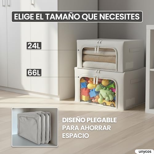 Miniatura 8 de Unycos - Cajas De Almacenaje De Ropa 2 Piezas 66l Bolsas Con Estructura Resistente De Hierro, Asas Reforzadas Y Ventana Transparente, Organizador De Toallas, Edredones 20 Kg Grey Iron Rod