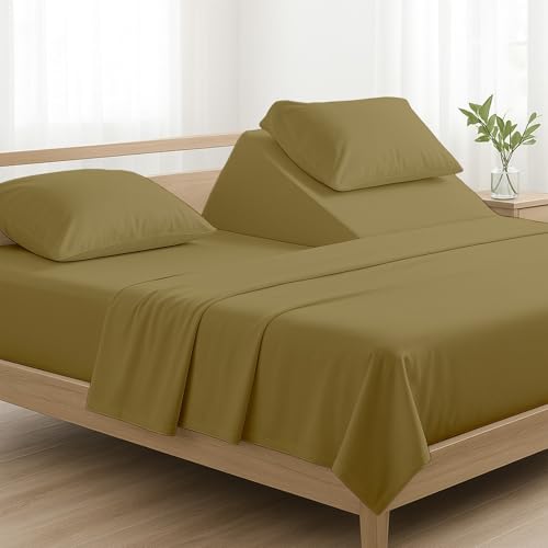 NON Sticky cotton 4 Piece Top Split King Sheets Sets for Adjustable Bed, 100% Egyptian Cotton Bed Sheets, 34" Flex Head Fitted Sheet, Fits 18" Deep Mattress, 78" x 80", Taupe Solid - image 1