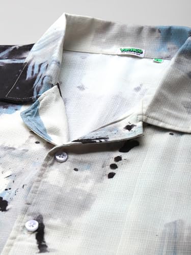 Image of Veirdo Poly Cotton Oversized Loose Baggy Fit Drop Shoulder Cool and Stylish Abstract Print Men Camp Collar Shirt