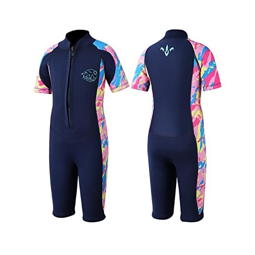 Yikayin Neoprenanzug Kinder, 2.5mm Shorty Neopren Schwimmanzug Frontreißverschluss, Warm Taucheranzug Jungen Mädchen zum Tauchen, Surfen, Schwimmen, Kajakfahren, SUP - Rosa Kurz S
