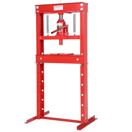 ExploreHorizon 20 Ton Hydraulic H-Frame Shop Press with Adjustable Table & Stamping Plates for Auto Repair, Garage Use, Metalworking, Red