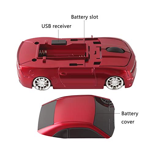 Firstmemory Car Mouse Wireless, 2.4G Wireless Sport Car Shaped Mouse Cool Optical Mouse Novelty Cordless Mice, 1600 Dpi For Pc Desktop Mac Laptop (Red) #TOP4