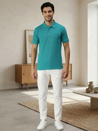 Image of Lux Cozi Men's T-Shirt with Chest Pocket | Polo T-Shirt for Man | Plain Casual Stylish | Half Sleeve| Cotton Blend Collar Polo T-Shirts for Men