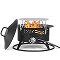Portable Propane Fire Pit, 24 Inch Smokeless Gas Fire Pit Bowl for Outside, 60,000 BTU Outdoor Firepit with Grill Grate & Lid for Camping, Patio, Yard, Garden