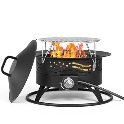 Portable Propane Fire Pit, 24 Inch Smokeless Gas Fire Pit Bowl for Outside, 60,000 BTU Outdoor Firepit with Grill Grate & Lid for Camping, Patio, Yard, Garden