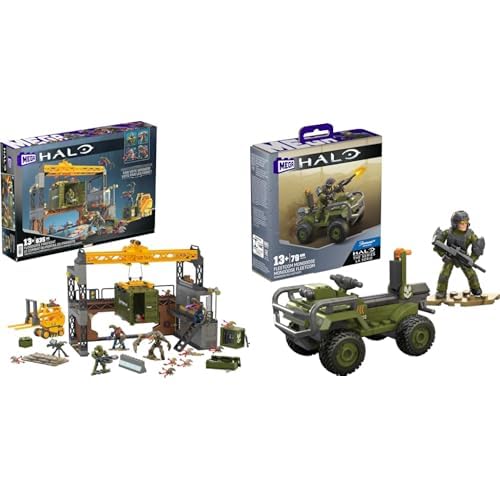 MEGA Halo Building Toy Bundle, Floodgate Firefight & FLEETCOM Mongoose with 6 Poseable Micro Figures and Accessories