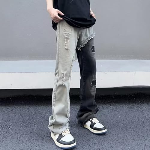 Men's Ripped Patchwork Jeans Comfort Skinny Biker Denim Pants Straight Leg Flex Waist Casual Jean2