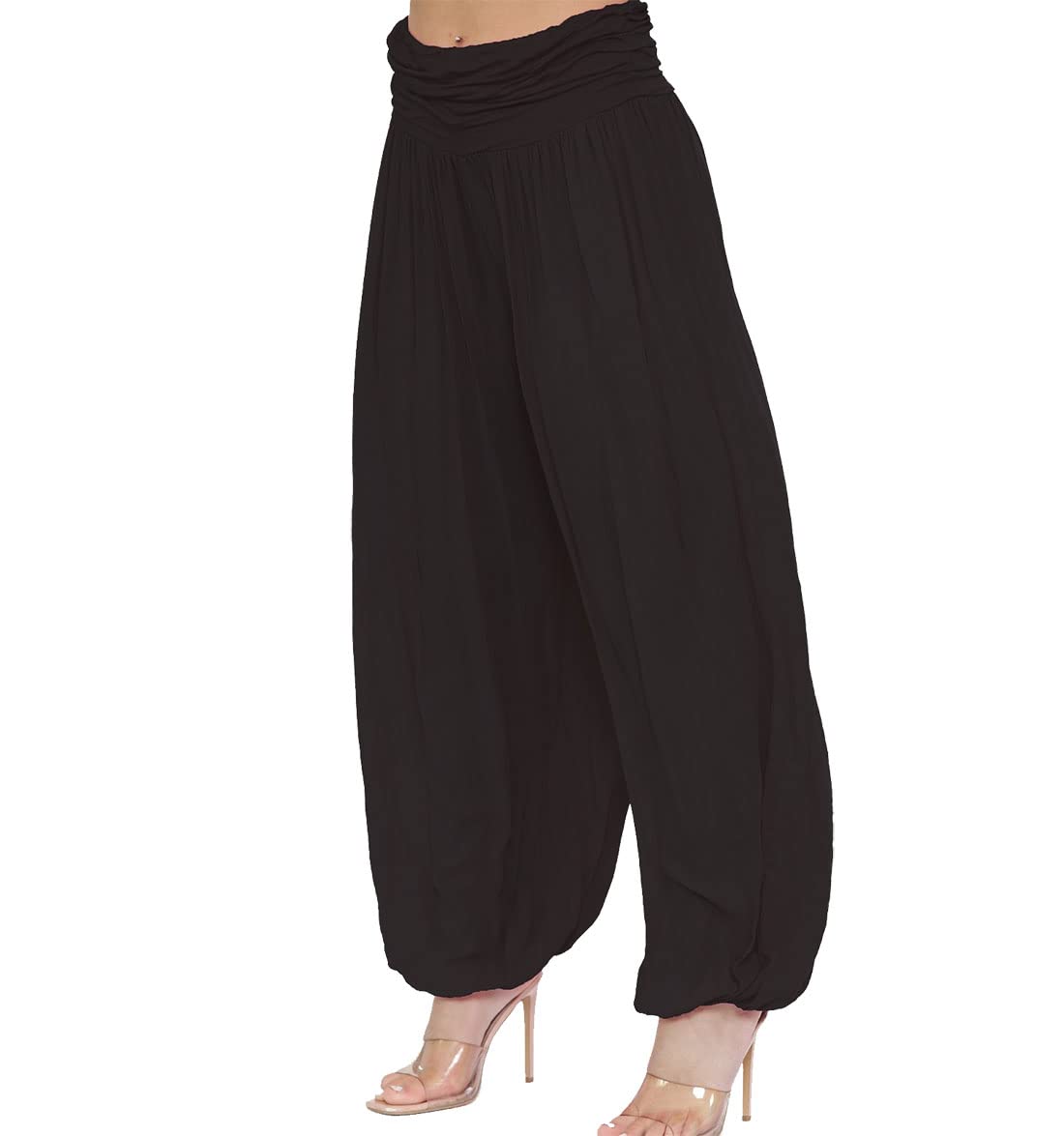 FAIRY BOUTIQUE Womens Italian Paisley Print Ali Baba Harem Baggy Trouser Ladies Lagenlook Casual Summer Wear Pleated Pants Black