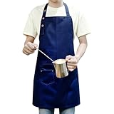 MORNITE Apron Men for Artist Painting Ceramics Baking Cooking Cafe, Art Work Craft Smock Apron with Pockets for Mens, Navy Blue