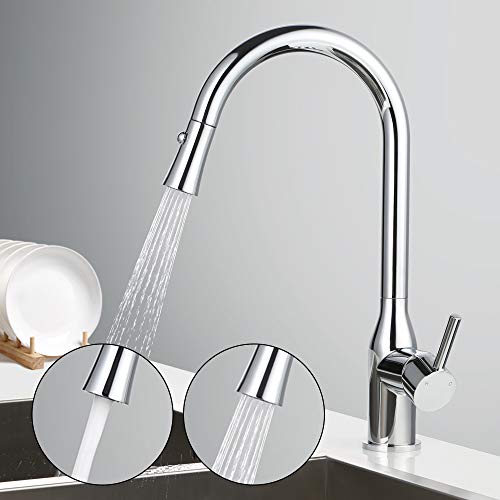 Desfau Robinet de Cuisine avec Douchette Extractible Mitigeur Cuisine 2 Fonctions Cuisine Evier Pivotant à 360° en Laiton pour Évier de Cuisine