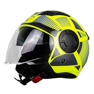 One by Camamoto | Casco Alfa 2.0 Jet/Demi-Jet per Moto e Scooter, Giallo Fluo - Grigio Opaco, Doppia Visiera, Omologato ECE R22-06, Taglia L (59 cm)