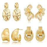 4 Pairs Gold Statement Earrings, Chunky Gold Earrings for Women, Gold Dangle Earring for Women, Statement Earrings for Women, Gold Knot Earring for Women, 14 * 10