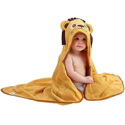 MICHLEY Bamboo Viscose Baby Hooded Bath Towel for 0-5 Years Boys and Girls, 29.5 x 39.5 Inch Ultra-Soft and Quick-drying Infant Bath(Lion)
