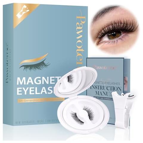 Pawotence Magnetic Eyelashes without Eyeliner Magnetic Lashes with Applicator, Soft Magnets False Eyelashes Magnetic Lashes, No Glue No Eyeliner Needed Easy to Wear Reusable Magnetic Eyelashes Kit Cover