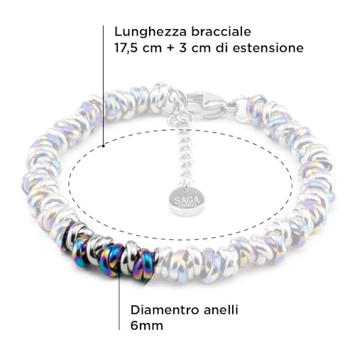 SAGA GIOIELLI® Bransoletka damska pleciona ze stali węzłów w różnych kolorach, 18 centimeters, Stal nierdzewna