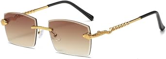 Polygon Rimless Sunglasses For Women Retro Snake Decoration Clear Ocean Lens Eyewear Men Sun Glasses UV400 Shades