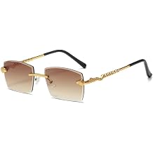 Polygon Rimless Sunglasses For Women Retro Snake Decoration Clear Ocean Lens Eyewear Men Sun Glasses UV400 Shades