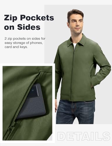 Image of TBMPOY Mens Lightweight Jackets Light Windbreaker Full Zip Casual Work Jacket Golf Business Fall Track Coat with Pockets