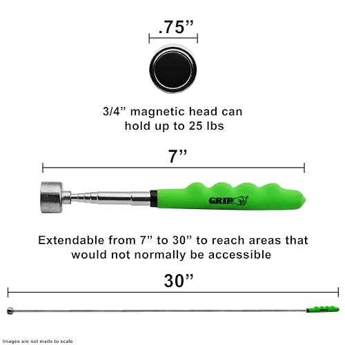 GRIP 25 lb Super Telescopic Magnetic Pickup Tool - Extends to 30\" - Retrieve Ferrous Objects Around Garage, Workshop, Jobsite - Easy Cleanup