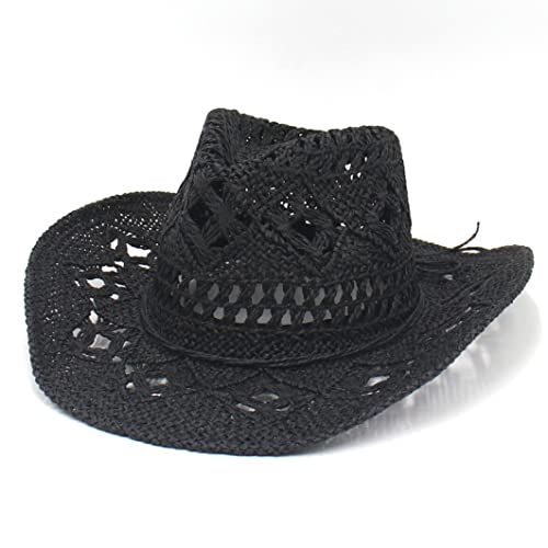 Sombrero de paja estilo vaquero negro miniatura 4