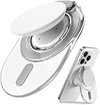 Sinjimoru pour MagSafe Poignée du téléphone, 2024 Nouveau stand réglable avec 3000G Poignée magnétique en silicone souple iPhone Series, Porte-tétine M-Tap Blanc clair
