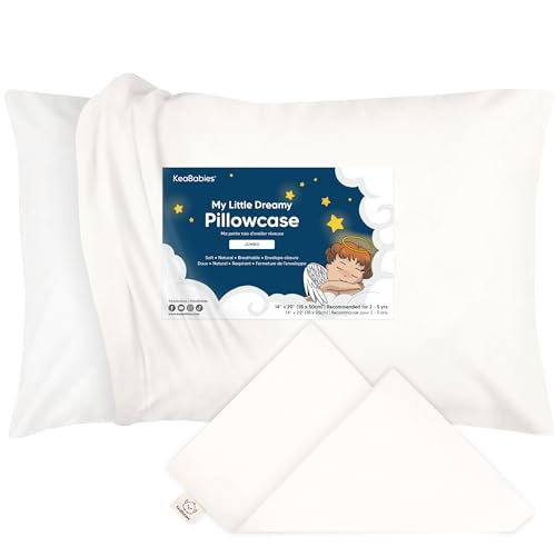 Image of KeaBabies Toddler Pillowcase 14x20 Organic Cotton Cover (Soft White, Jumbo) | Jumbo Toddler Pillowcase for Kids, Boys, Girls, Soft, Durable Cotton Cover for Miniature Sleepy Pillow, Cute Color, No Pillow
