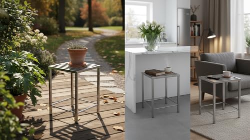 Image of MILAD SAIFIX Sitting Stool for Indoor Or Outdoor | Metal Lightweight | Office & Home | Kitchen & Garden | Heavy Duty | Table (Silver (Slatted))