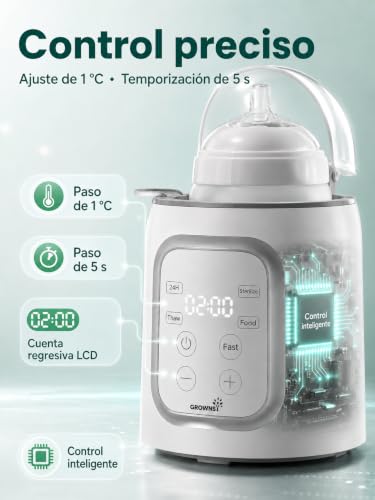 Miniatura 3 de Grownsy Calentador De Biberones 10 En 1 Para Bebé Compatible Con Todas Las Botellas, Temporizador, Control Preciso De Temperatura Y Apagado Automático Calienta Leche Y Alimentos