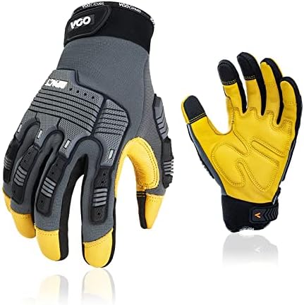 Vgo... Safety Leather Work Gloves,Mechanics Gloves,Impact Gloves,Anti-Vibration Gloves,Rigger Gloves,Heavy Duty,Water Resistant(CA7722IP, Brown, Size L, 1Pair)