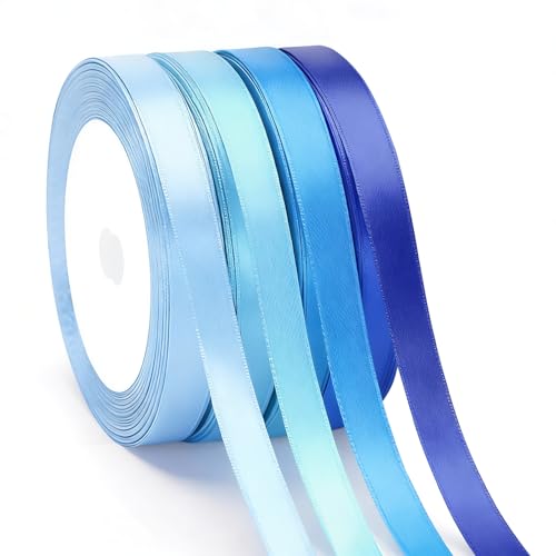 G2PLUS 4 Rolls Pastel Blue Satin Ribbon 10mm x 22M Gift Wrapping Ribbon Total 88M for Birthday Parties Baby Showers DIY Crafts