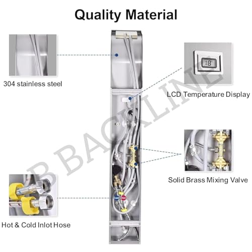 Image of Shower Panel For Bathroom Full Set Stainless Steel 304 Grade | 6 in 1 Shower System With Rainfall Shower, Temperature Display, Body Massage, Spout, Body Jet, Hand Shower (Brushed Matt)