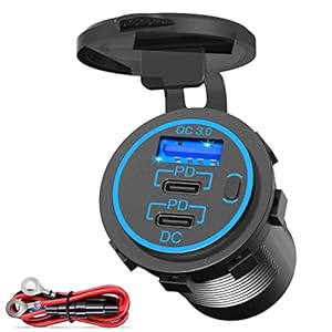 PD 3.0 USB C stopcontact 12V inbouw: Dual 20W type C USB-bus bus waterdicht 12 volt auto sigarettenaansteker adapter…