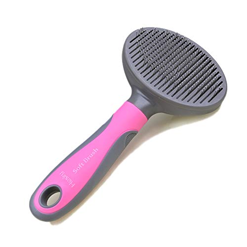 Hesiry Cat Grooming Massage Brush Pet Soft Shedding Brush, Removes Loose Undercoat Gently, Pet Slicker Brush for Matted and Tangled Hair with Self Cleaning Button