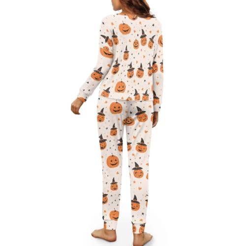 Image of Women's Pajamas Set Soft 2 Piece Loungewear Long Sleeve Pj Set | Matching Sleepwear, Crew Neck Top, Drawstring Jogger Pants with Pockets, Fall Pajama for Home, Sleep, Casual Wear, Plus Size