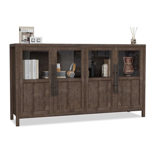 GarveeHome Sideboard Buffet Cabinet with 4 Glass Doors, 55 in