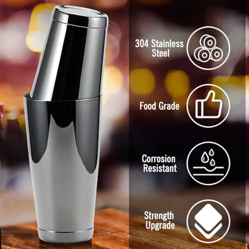 Coctelera de acero inoxidable de 18 y 28 onzas, el juego de 2 piezas negro ideal de barman 5