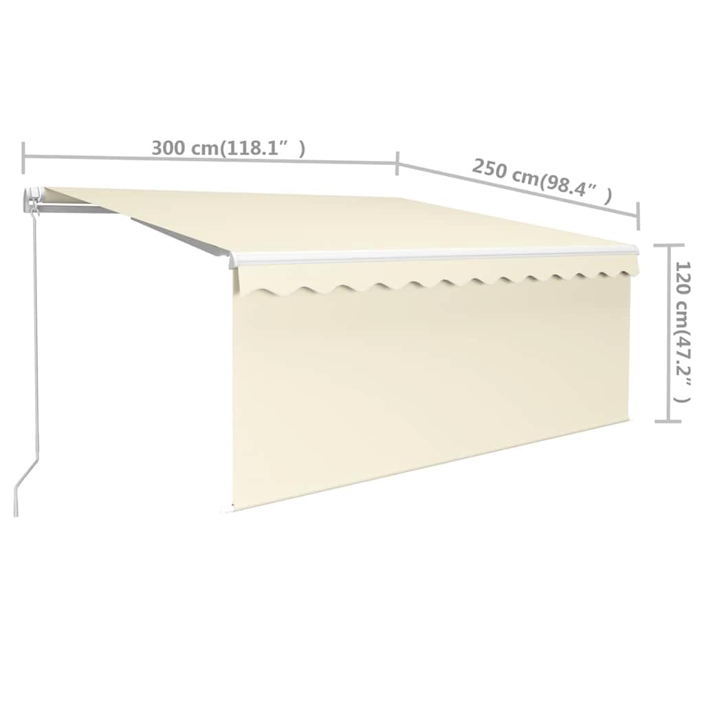 Toldo manual de 3 x 2,5 m, color crema blanco para balcón, terraza, protección solar de aluminio y tejido de poliéster, altura ajustable y diseño robusto para jardín exterior