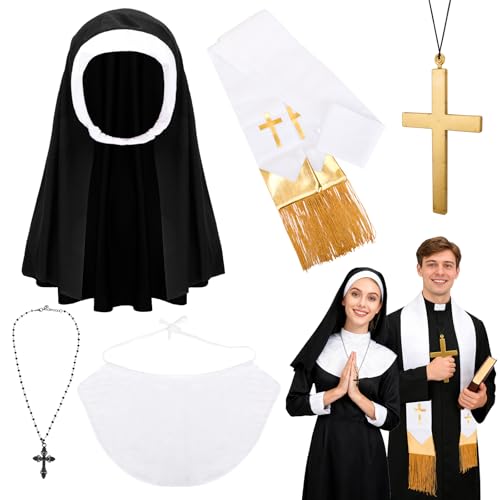 XEPST 5PCS Halloween Priest and Nun Couples Costumes Accessories -