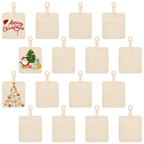 OLYCRAFT 16pcs Wood Craft Cutting Board with Handle Mini Wooden Cutting Board Rectangle Unfinished Wood Cheese Serving Tray for DIY Christmas Decor Home Kitchen Vegetables Fruit Supply - 15.5x30cm
