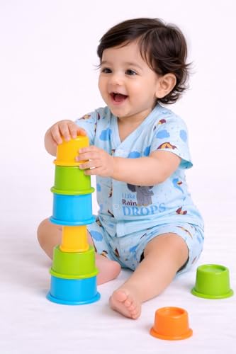 Image of Chandrika Baby Boys & Girls Regular Fit 100% Cotton Half Sleeve Jhabla & Shorts Set Pack of 3