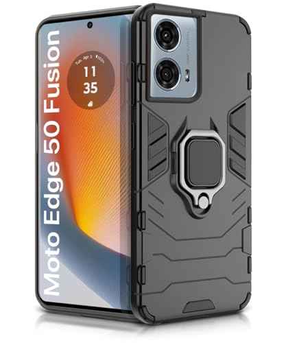 Image of WOW IMAGINE Shock Proof Back Case Mobile Cover for Motorola Moto Edge 50 Fusion 5G | Moto Edge G96 Fusion 5G Back Cover Case (Tough Armor | Hybrid PC + TPU | Ring Holder & in-Built Kickstand | Black)
